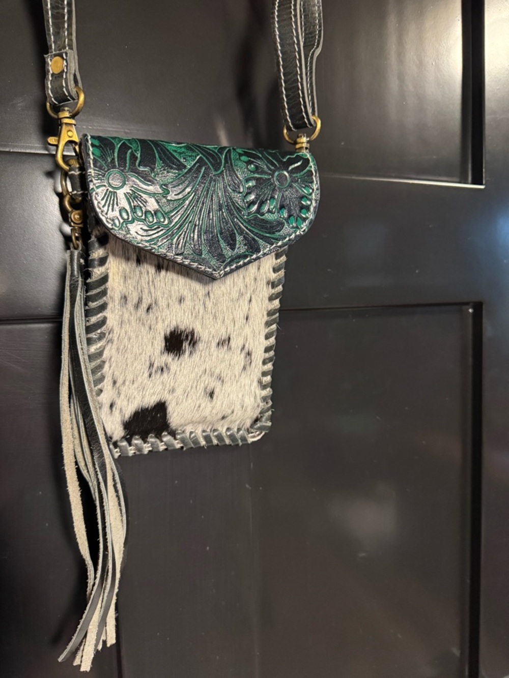 Tooled Leather & Cowhide Crossbody Bag